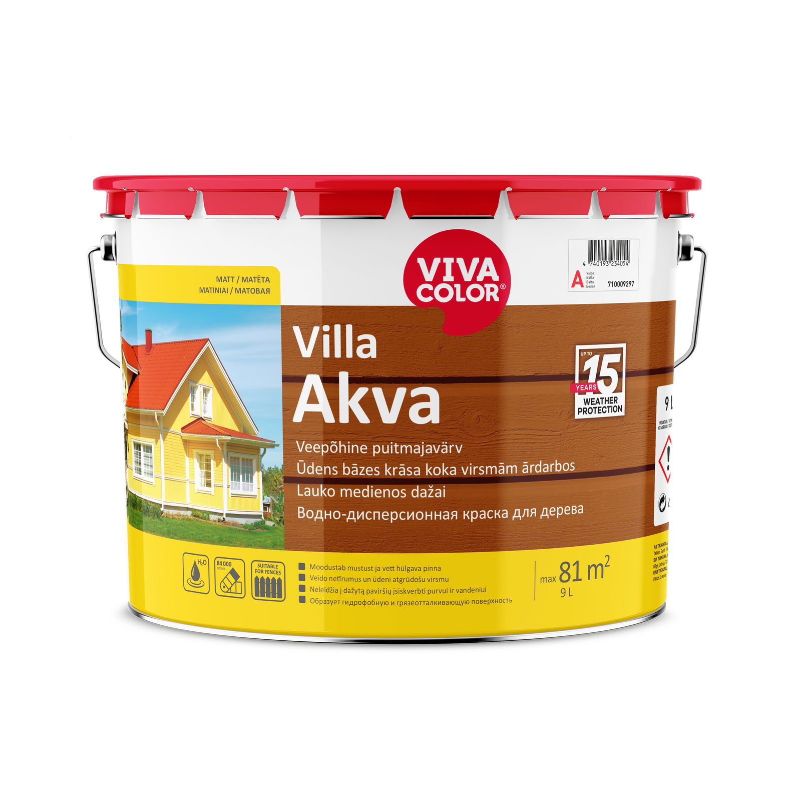 Medinių fasadų dažai VIVACOLOR VILLA AKVA, A bazė, 9 l