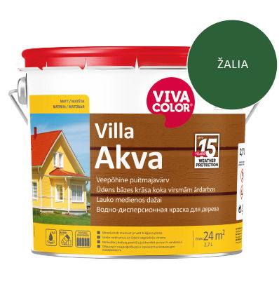 Medinių fasadų dažai VIVACOLOR VILLA AKVA, žalios 335X sp., 2,7 l