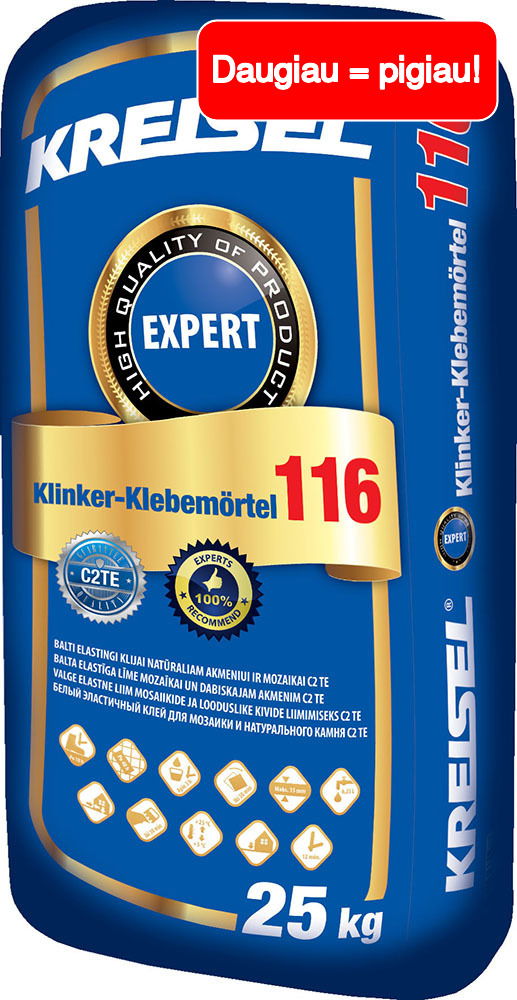 Klinkerio plytelių klijai KREISEL EXPERT KLINKER-KLEBEMORTEL 116, 25 kg