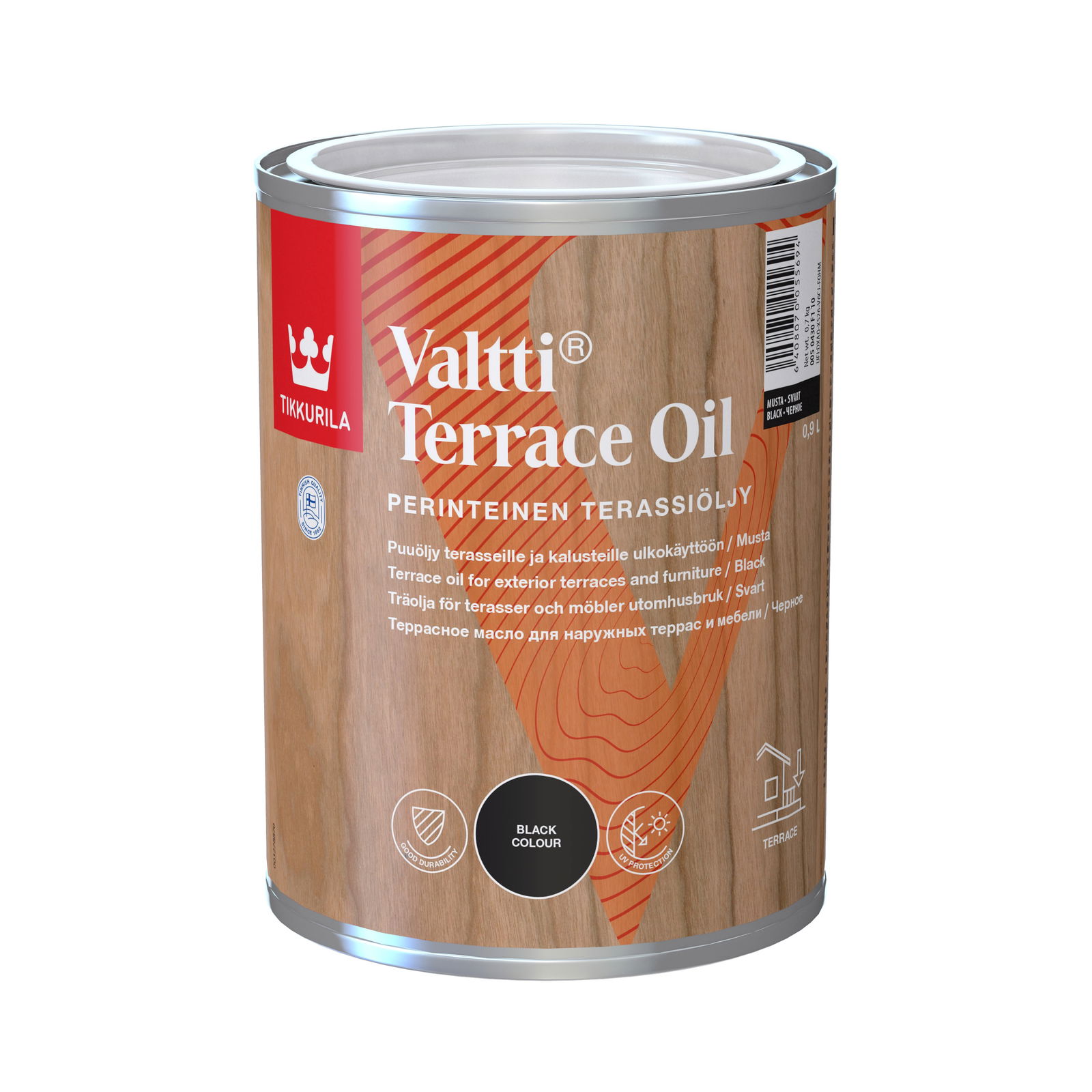 Terasų ir lauko baldų aliejus TIKKURILA VALTTI TERRACE OIL, juodos sp., 0,9 l