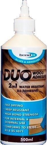 Medienos klijai BOND IT D3 DUO 2 IN 1 WOOD GLUE, 500 ml