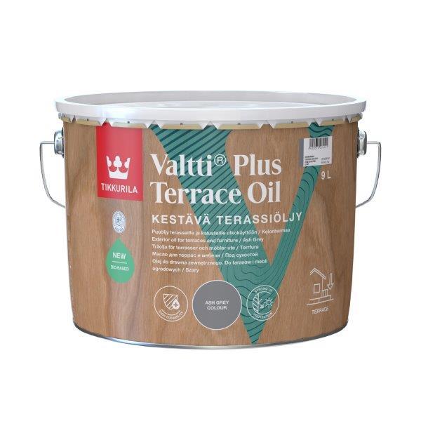 Terasų ir lauko baldų aliejus TIKKURILA VALTTI PLUS TERRACE OIL, pilkos sp., 9 l