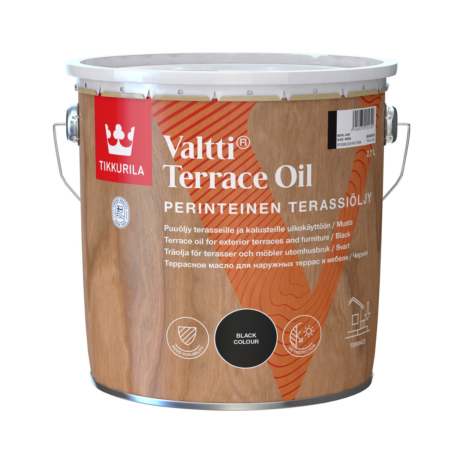 Terasų ir lauko baldų aliejus TIKKURILA VALTTI TERRACE OIL, juodos sp., 2,7 l