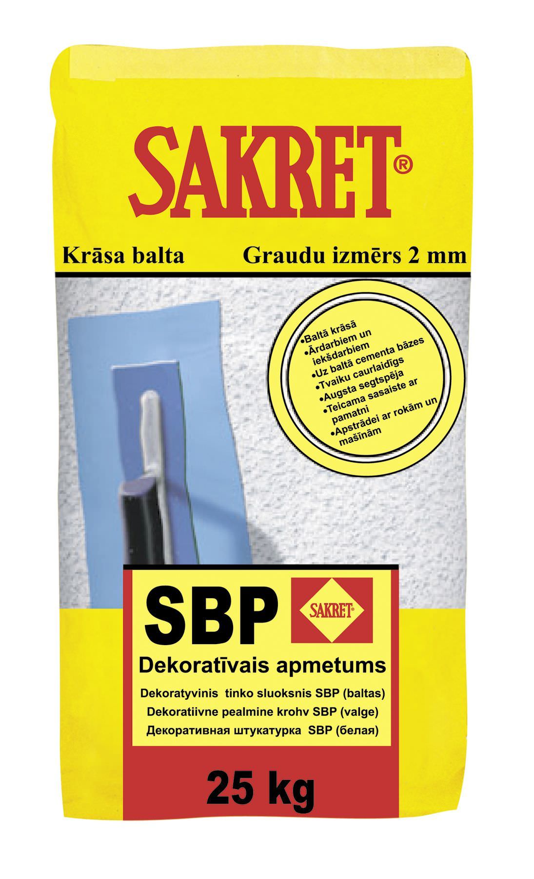 Dekoratyvinis tinkas SAKRET SBP, samanėlė 2 mm, 25 kg