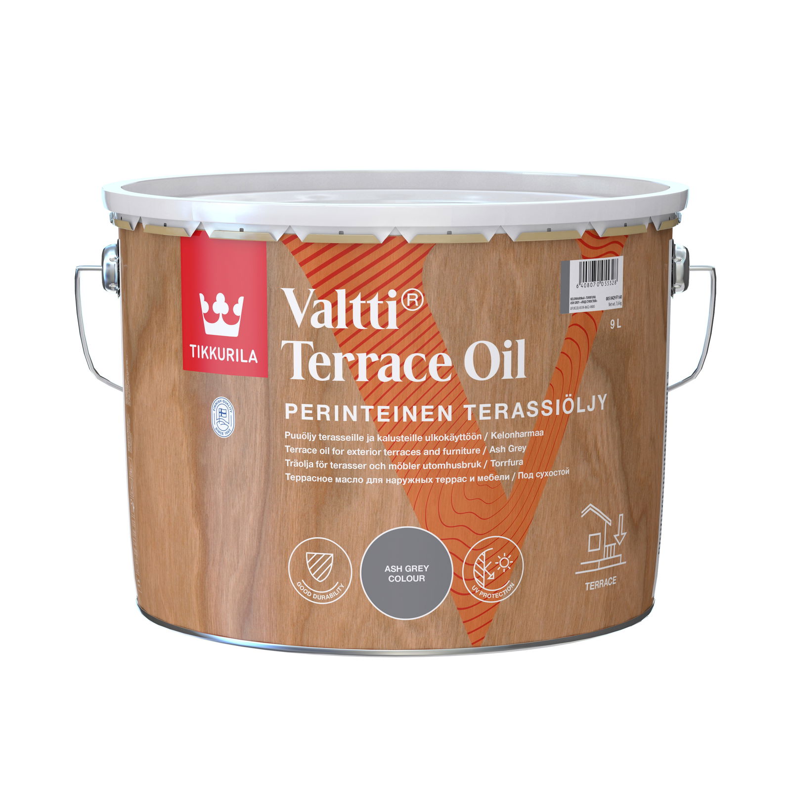 Terasų ir lauko baldų aliejus TIKKURILA VALTTI TERRACE OIL, pilkos sp., 9 l