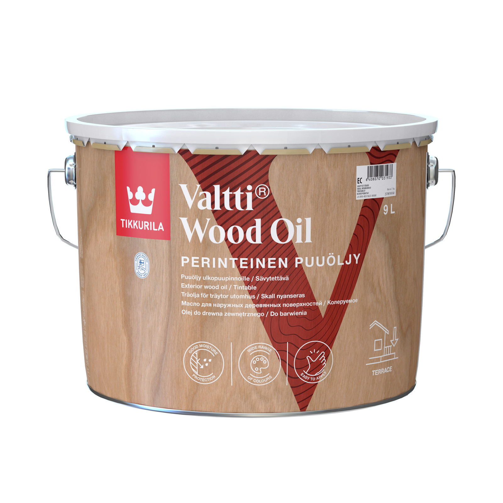 Terasų ir lauko baldų aliejus TIKKURILA VALTTI WOOD OIL, EC bazė, 9 l