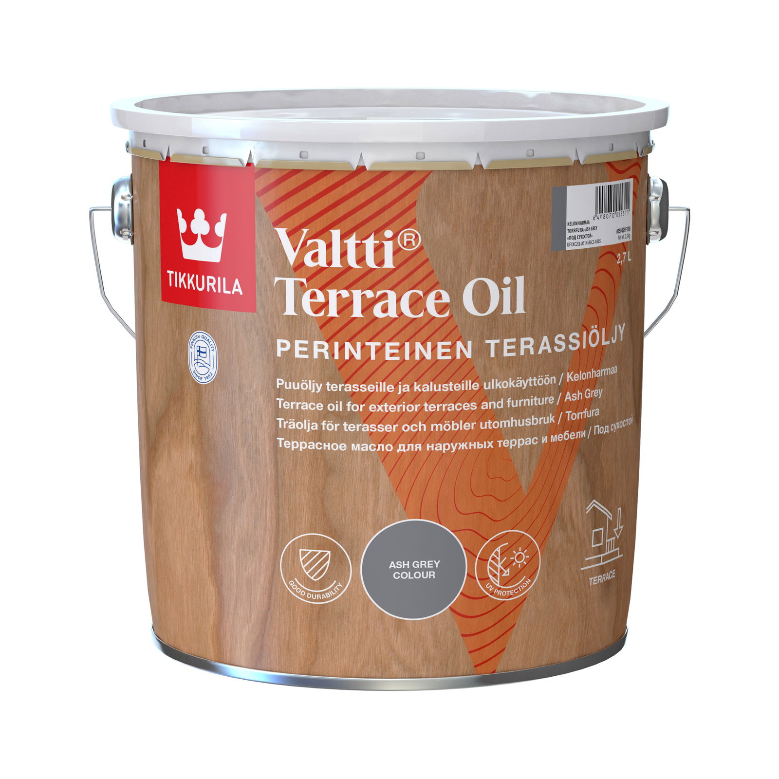 Terasų ir lauko baldų aliejus TIKKURILA VALTTI TERRACE OIL, pilkos sp., 2,7 l