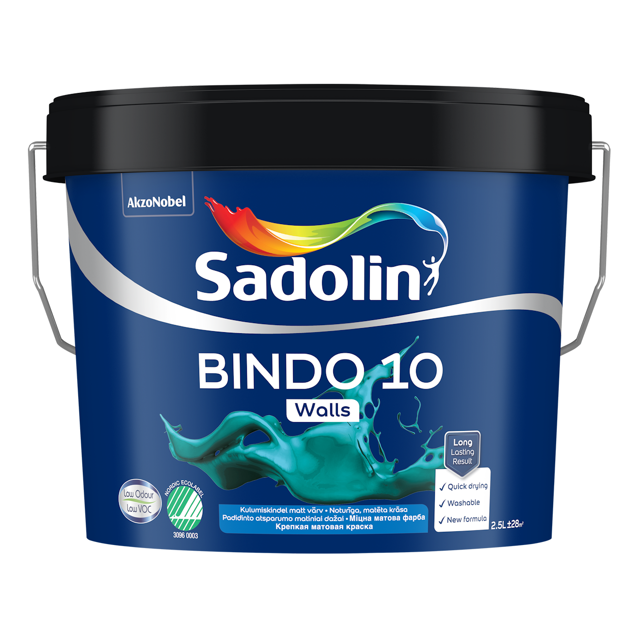 Sienų ir lubų dažai SADOLIN BINDO 10, pusiau matiniai, baltos sp., BW bazė, 10 l