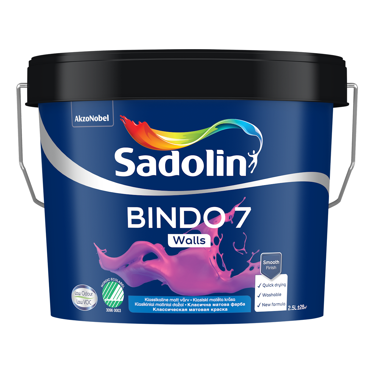 Sienų ir lubų dažai SADOLIN BINDO 7, matiniai, baltos sp., BW bazė, 9l