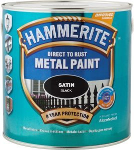 Metalo dažai HAMMERITE SATIN FINISH, pusiau matiniai, juodos sp., 750 ml