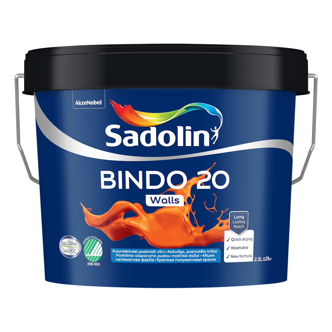 Sienų ir lubų dažai SADOLIN BINDO 20, pusiau matiniai, baltos sp., BW bazė, 9l