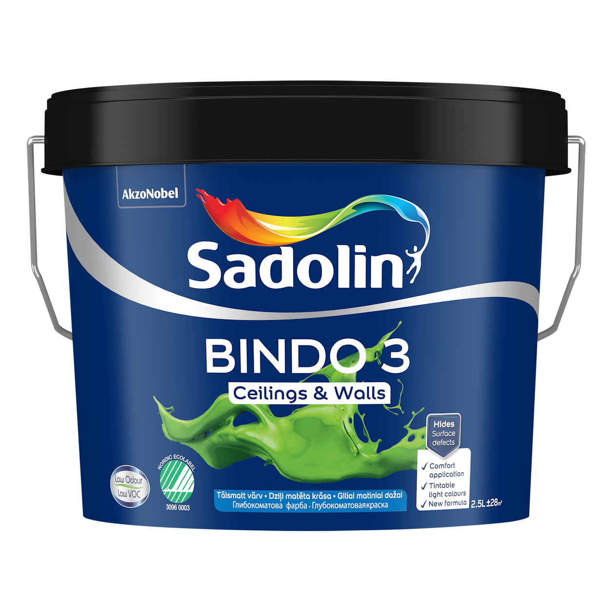 Sienų ir lubų dažai SADOLIN BINDO 3, visiškai matiniai, baltos sp., BW bazė, 9 l