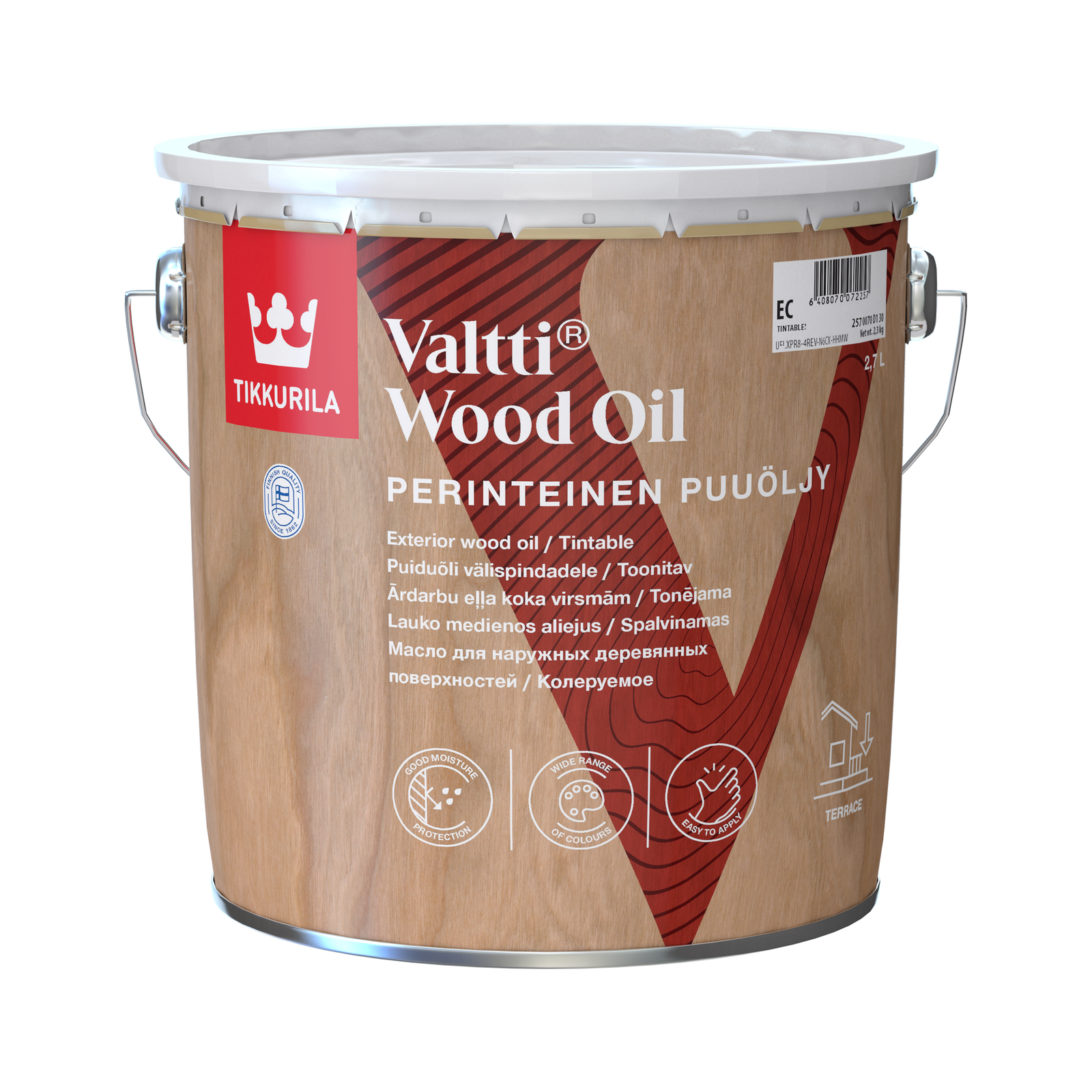 Terasų ir lauko baldų aliejus TIKKURILA VALTTI WOOD OIL, EC bazė, 2,7 l