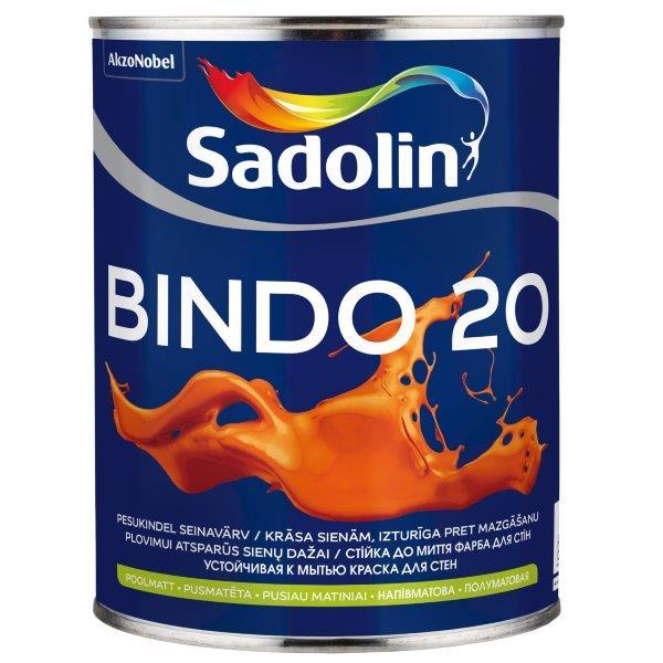 Sienų ir lubų dažai SADOLIN BINDO 20, pusiau matiniai, baltos sp., BW bazė, 0,9 l