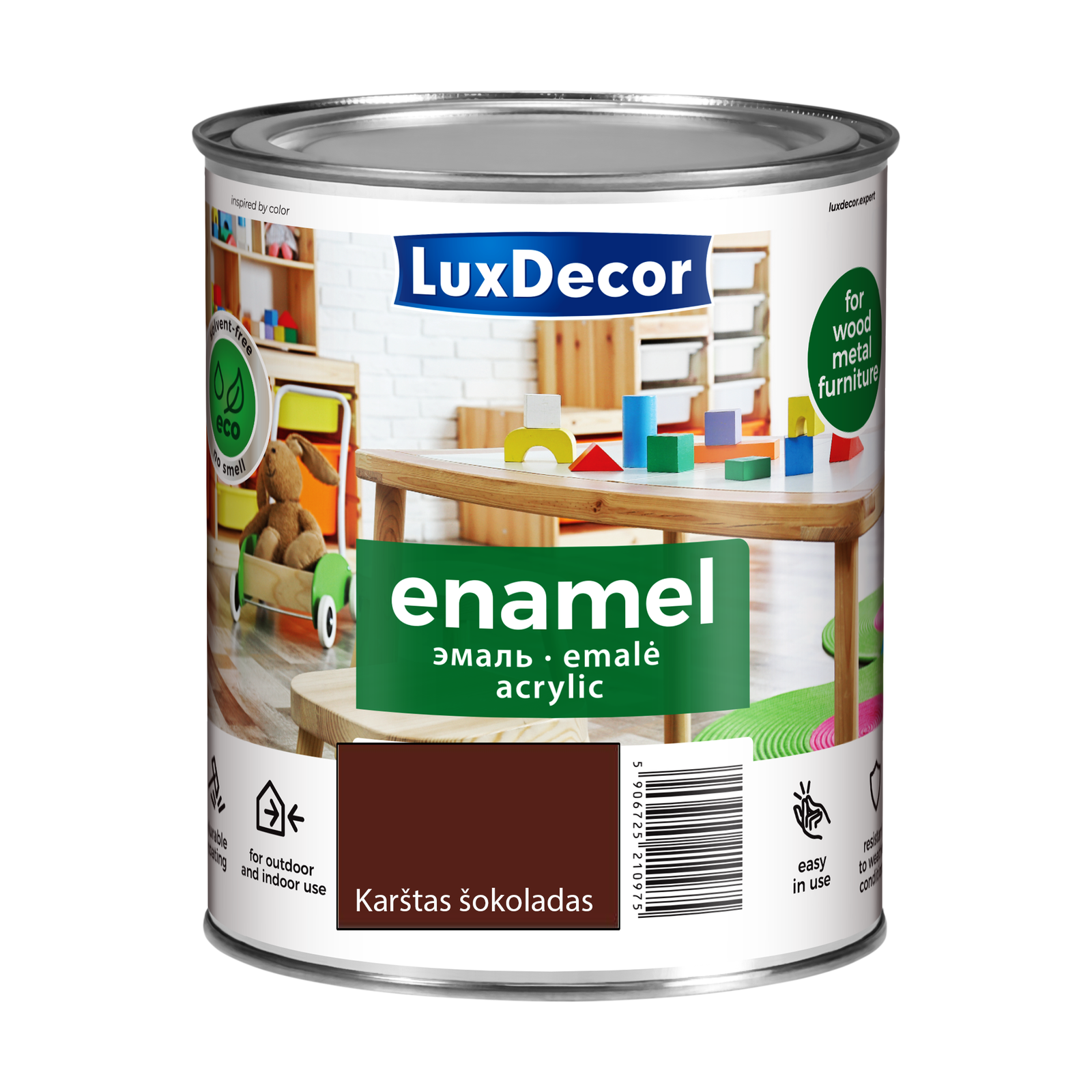 Akriliniai emaliniai dažai LUXDECOR, blizgūs, karšto šokolado sp., 750 ml