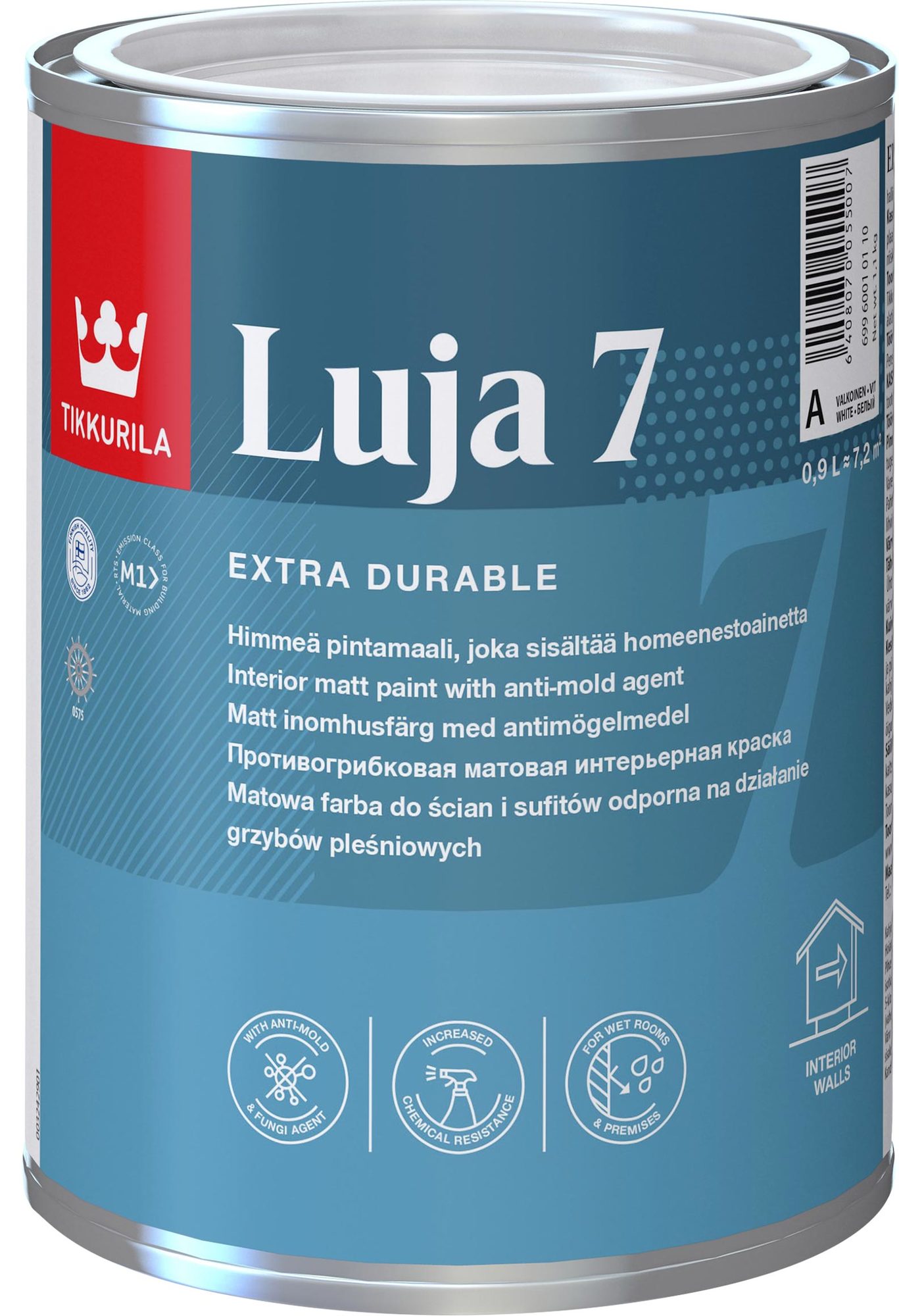 Sienų ir lubų dažai TIKKURILA LUJA 7, matiniai, baltos sp., A bazė, 0,9 l