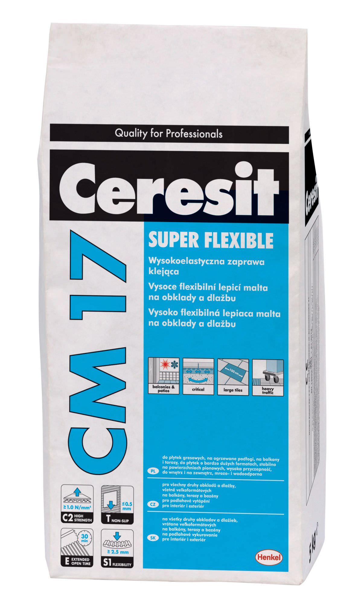 Plytelių klijai CERESIT CM17 SUPER FLEXIBLE, elastingi, 5 kg