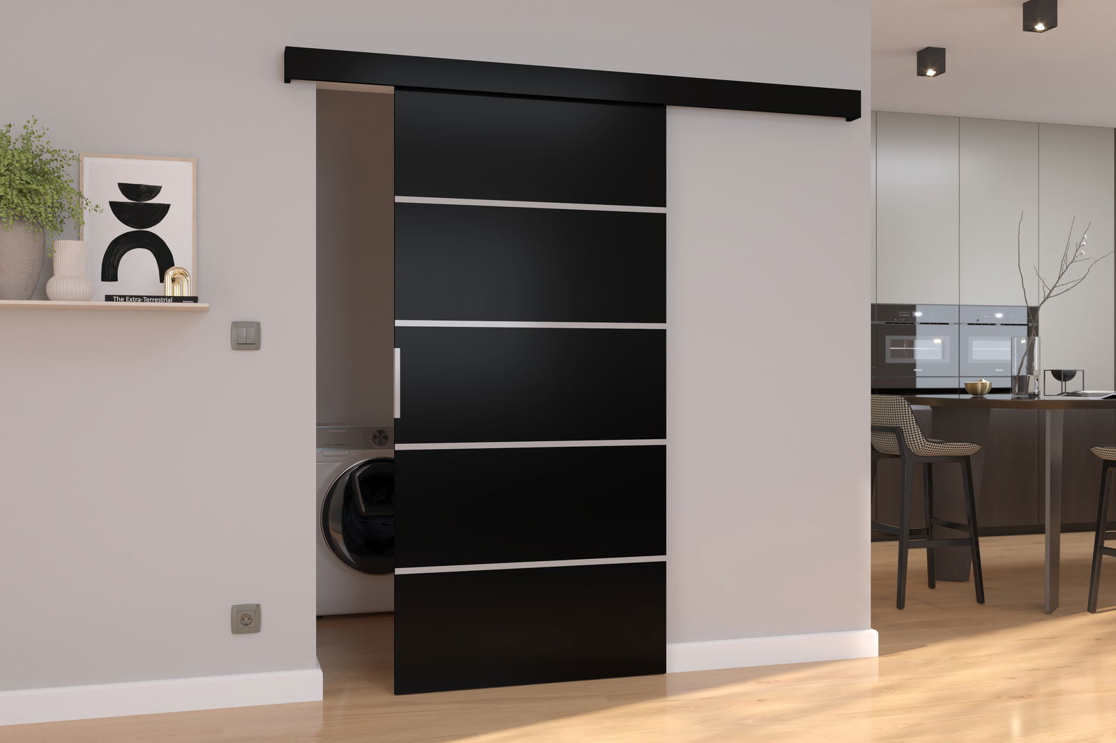 Stumdomos durys BIELLA 106 x 205 cm, juoda