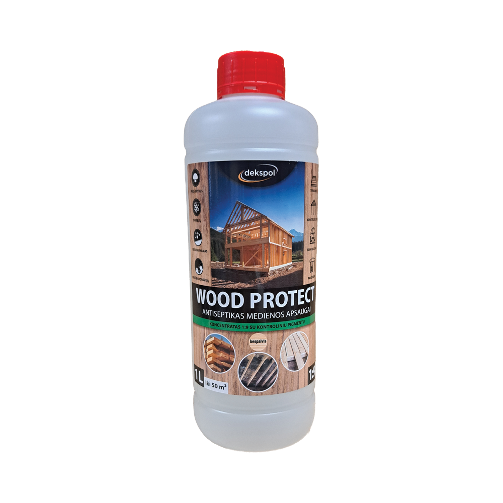 Medienos antiseptikas DEKSPOL WOOD PROTECT, koncentratas 1:9, bespalvis, 1 L