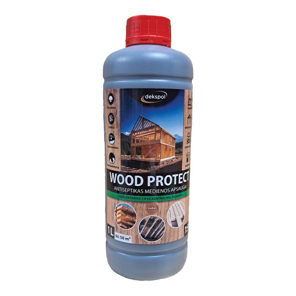Medienos antiseptikas DEKSPOL WOOD PROTECT, koncentratas 1:9, rudos sp., 1 L