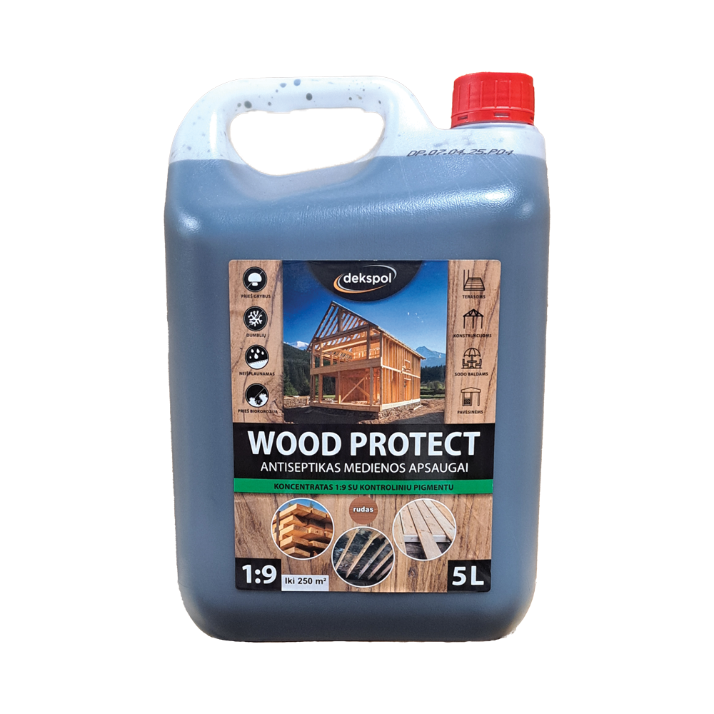 Medienos antiseptikas DEKSPOL WOOD PROTECT, koncentratas 1:9, rudos sp., 5 L