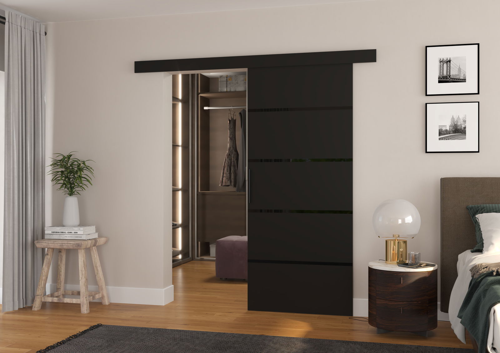 Stumdomos durys MUSCHU 96, 96 x 205 cm, juoda