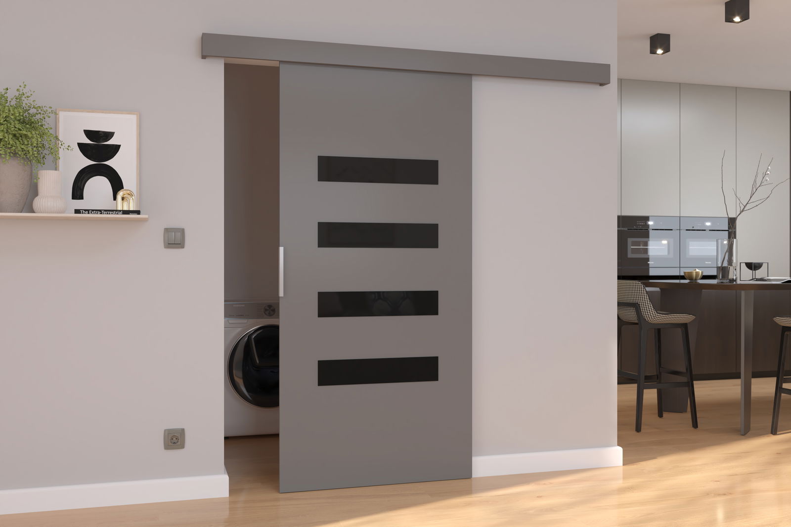 Stumdomos durys FORLI 96, 96 x 205 cm, pilka/juoda