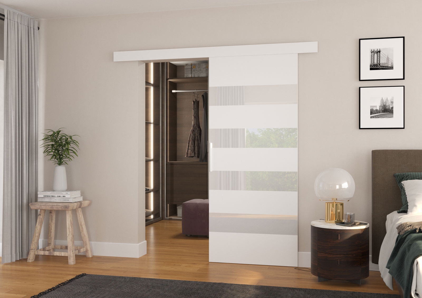 Stumdomos durys MILOU 96, 96 x 205 cm, balta