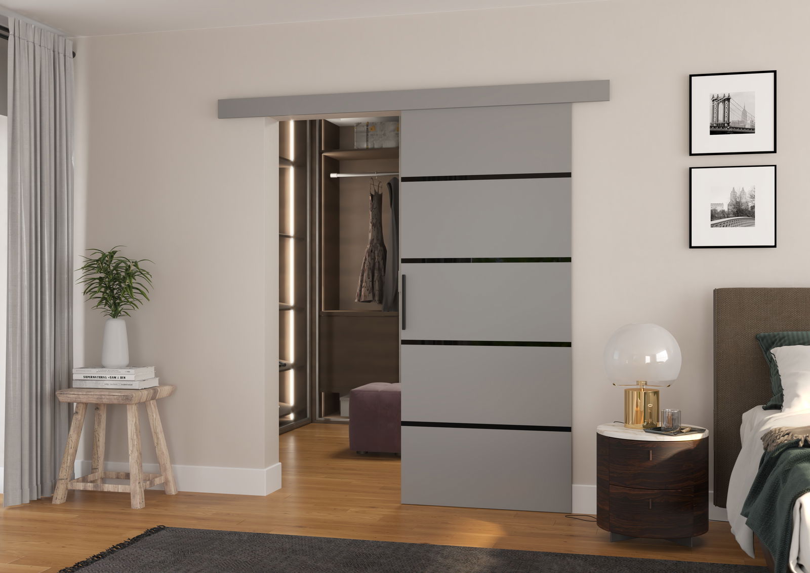 Stumdomos durys MUSCHU 86, 86 x 205 cm, pilka/juoda