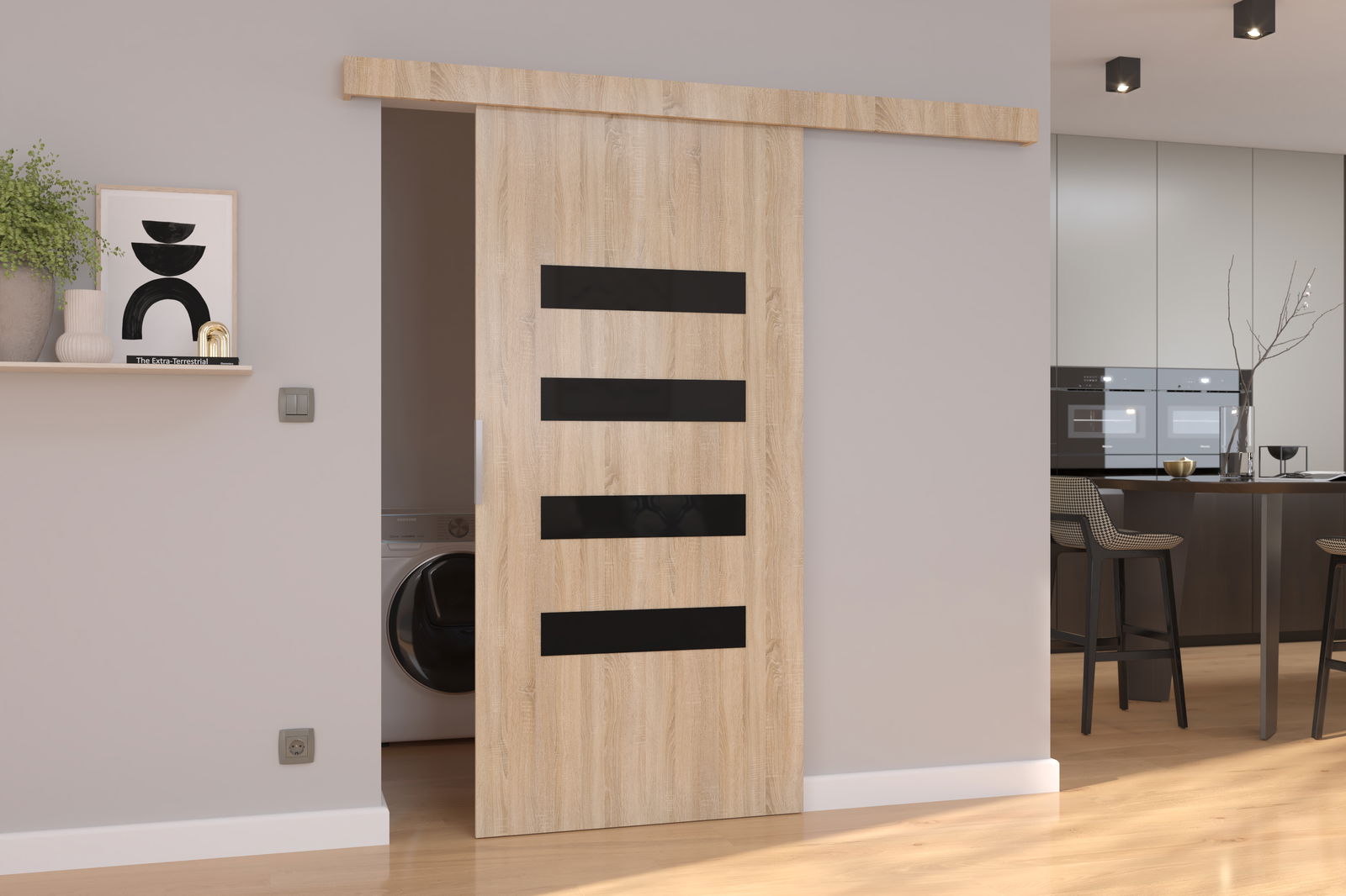 Stumdomos durys FORLI 106, 106 x 205 cm, ąžuolo/juoda