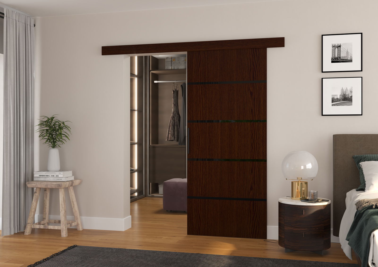 Stumdomos durys MUSCHU 96, 96 x 205 cm, ruda/juoda