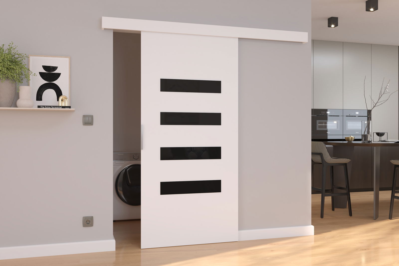 Stumdomos durys FORLI 106, 106 x 205 cm, balta/juoda