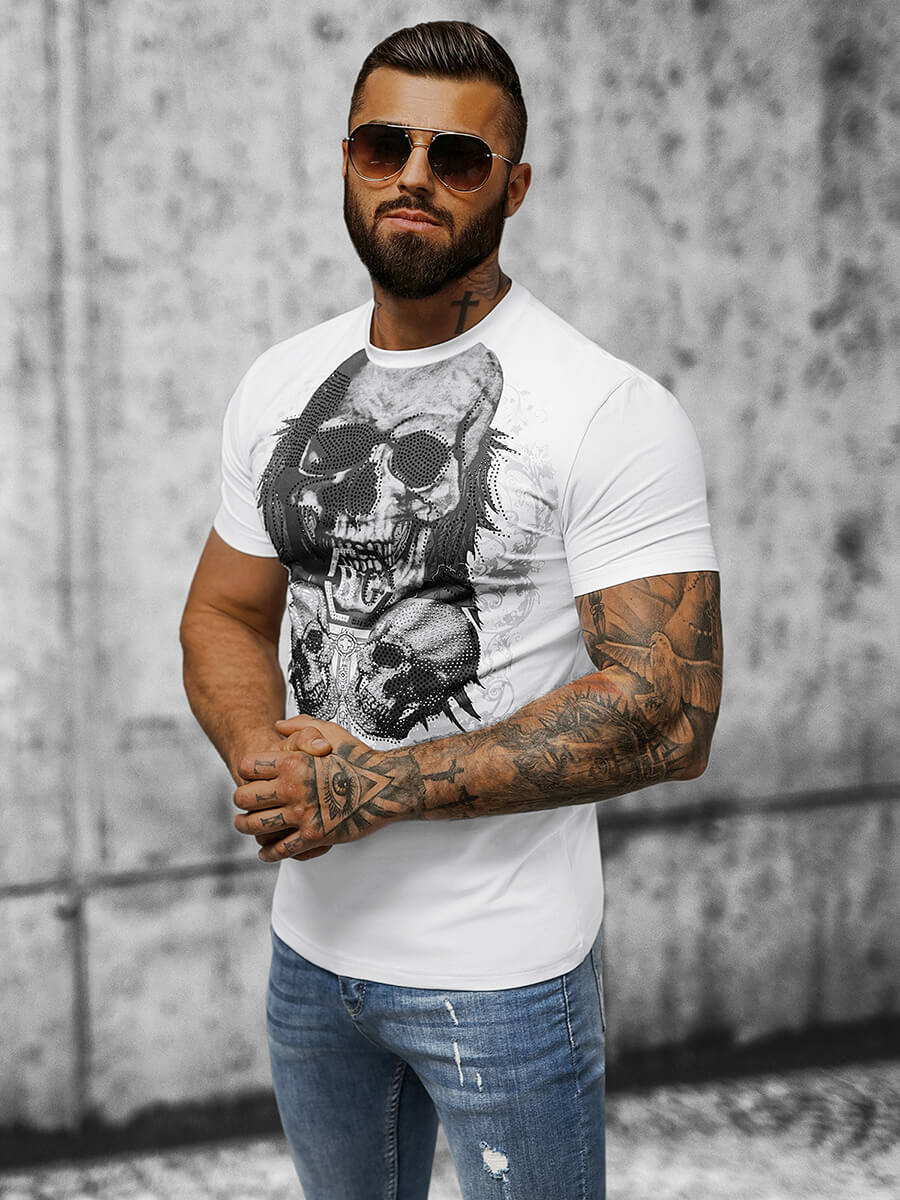 Baltos spalvos vyriški marškinėliai Skull