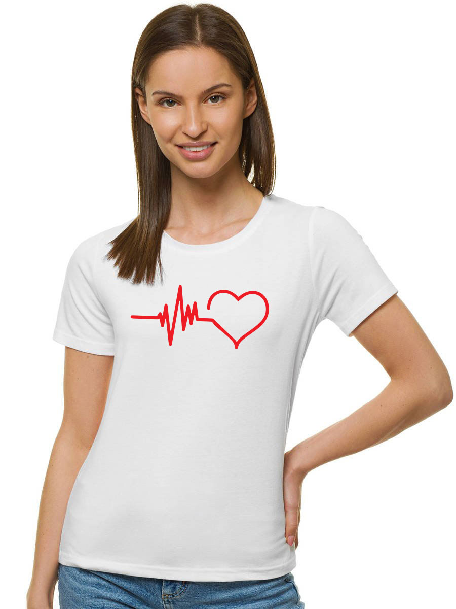 Akcija Moteriški balti marškinėliai Heartbeat