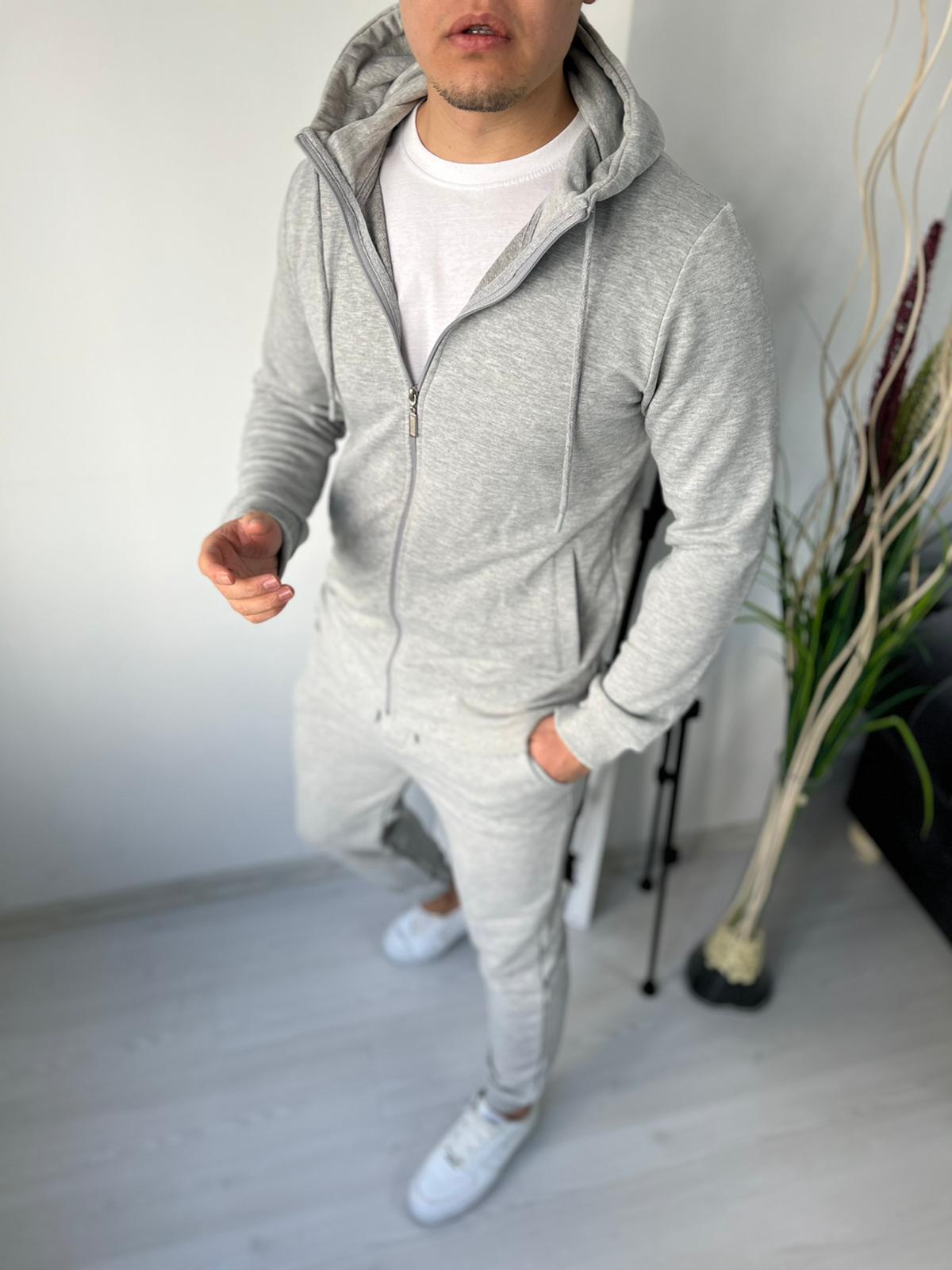 Šviesiai pilkas vyriškas sportinis komplektas su užtrauktuku Premium
