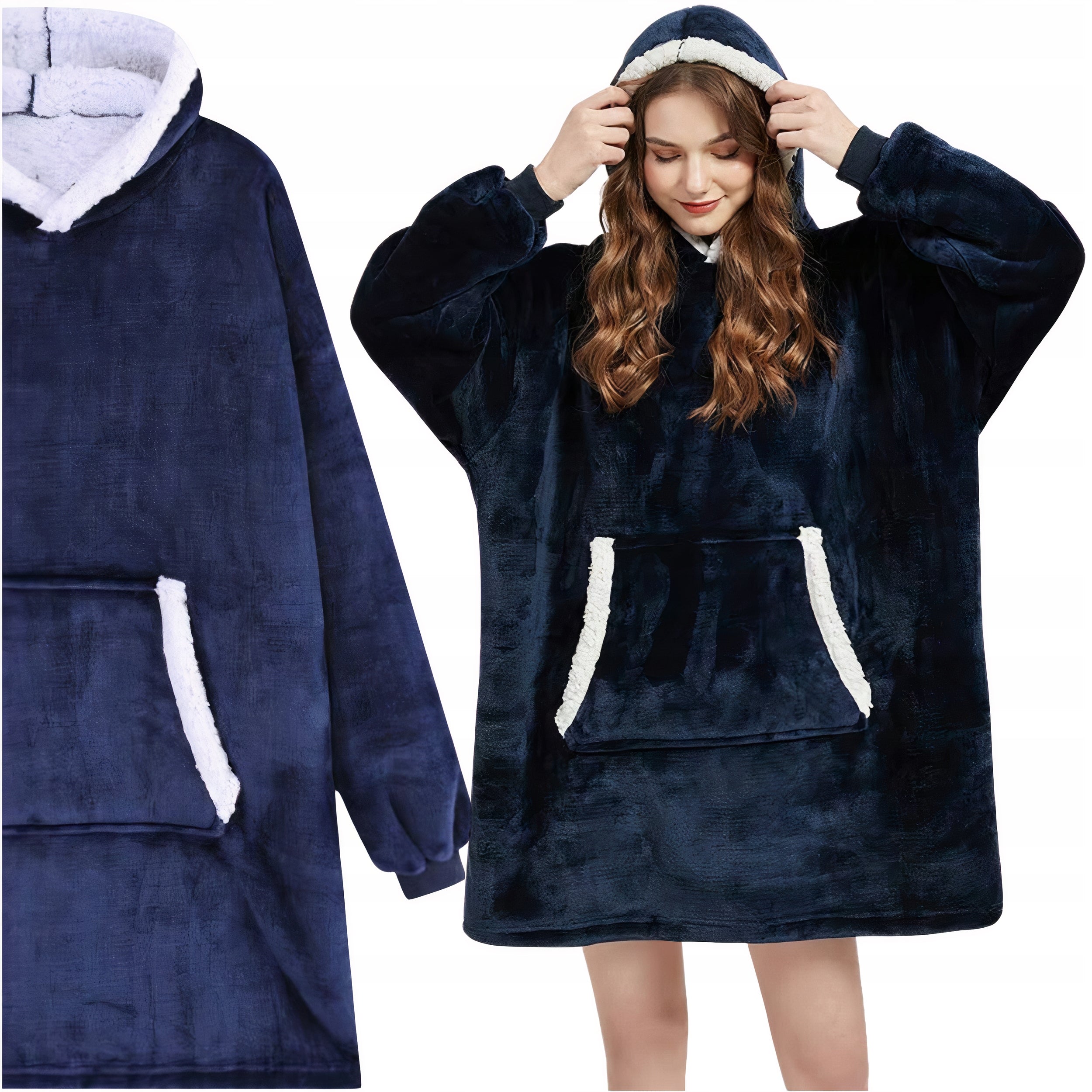 Šiltas hood`is- džemperis – pledas 2in1 | NAVY mėlynas