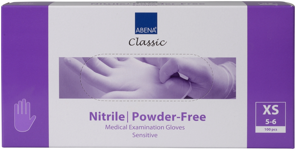 Vienkartinės medicininės nitrilinės pirštinės Abena Classic Sensitive 100 vnt., violetinės