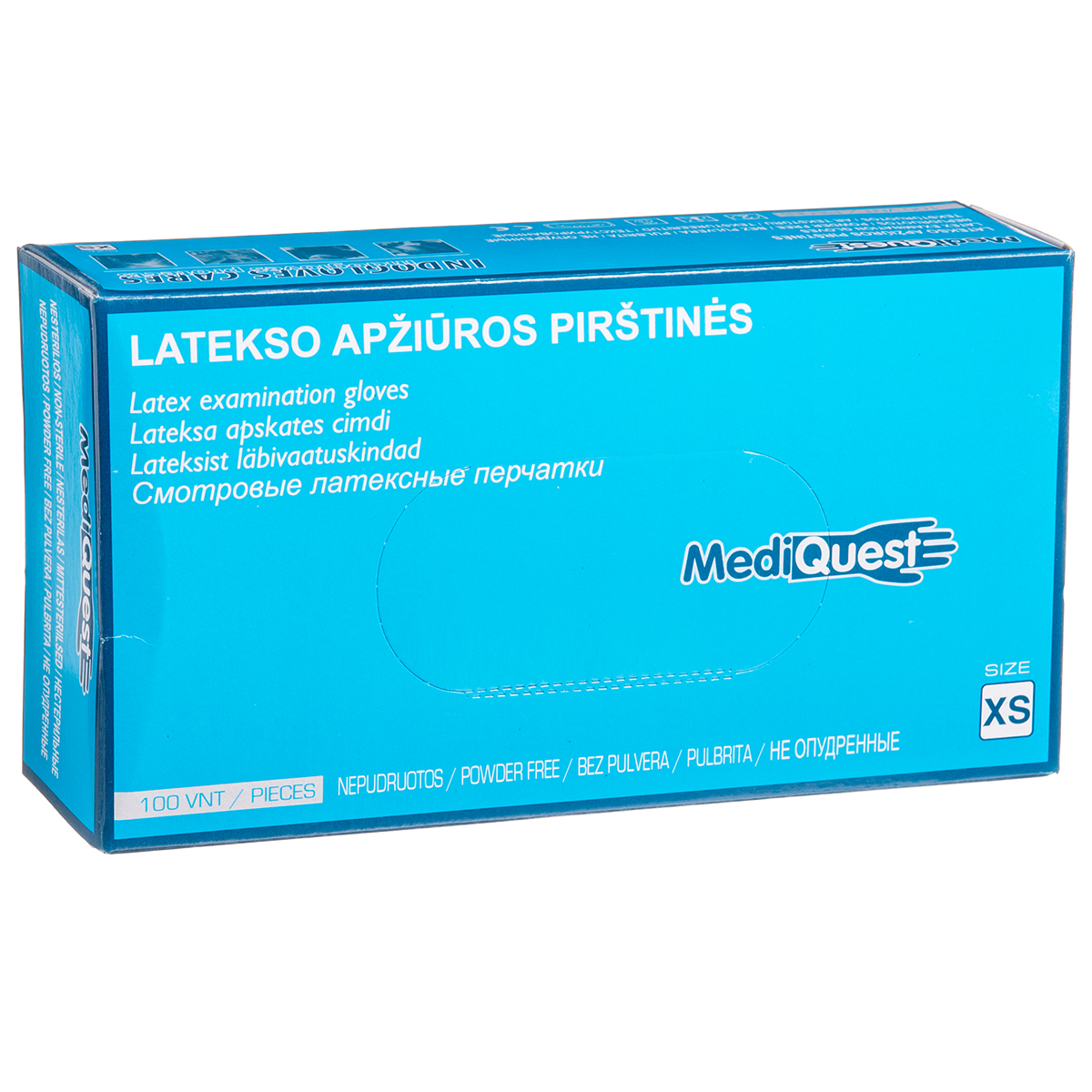 MEDIQUEST, lateksinės nesterilios pirštinės be pudros, XS, 100 vnt.