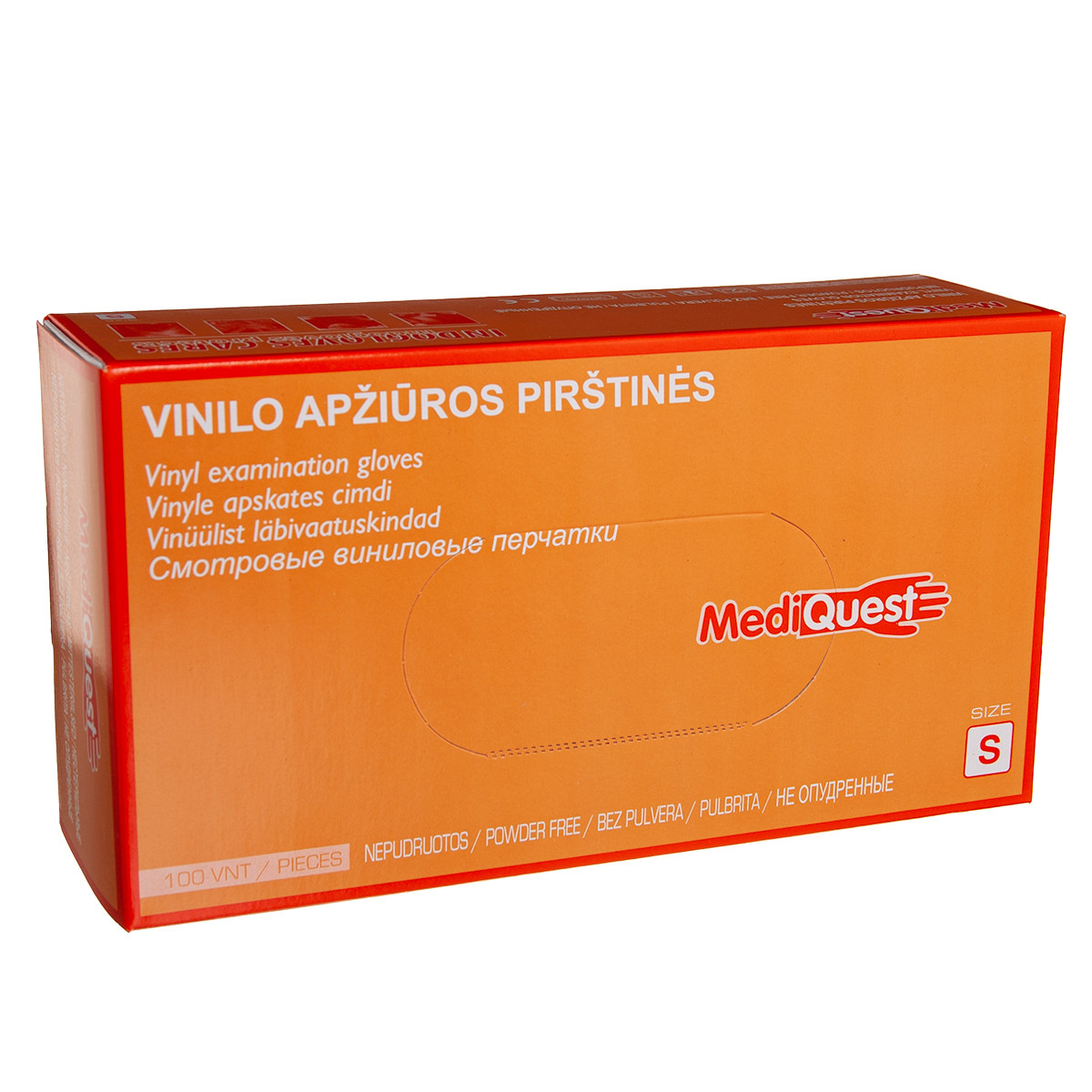 MEDIQUEST, vinilinės nesterilios pirštinės be pudros, S dydis, 100 vnt.