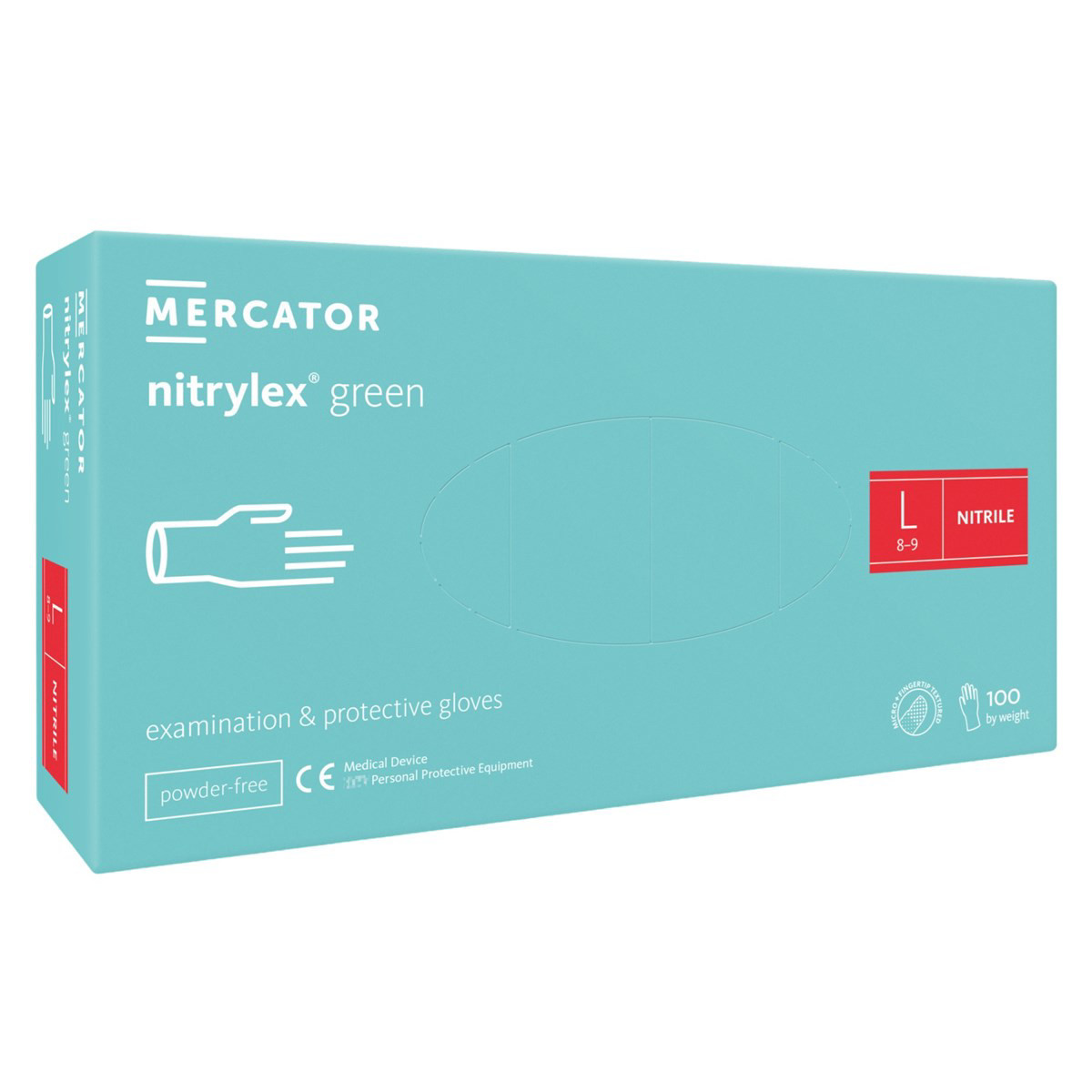 NITRYLEX GREEN, nitrilinės pirštinės be pudros, žalsvos, L dydis, N100
