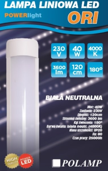 Šviestuvas LED 60 cm 20W 4000K 1800lm IP20 ORI POLAMP