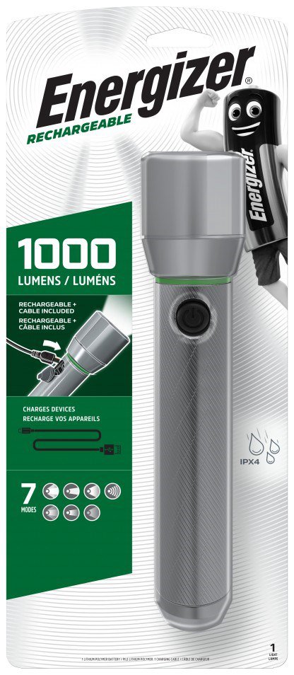 Energizer Metal Vision HD įkraunamas LED rankinis žibintuvėlis 1000 LM, USB įkrovimas