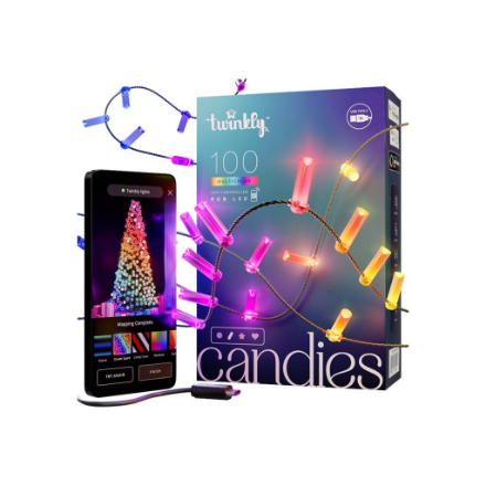 Twinkly Candies 100 Candle-shaped RGB LEDs, Clear Wire, USB-C|TWKC100RGB-T