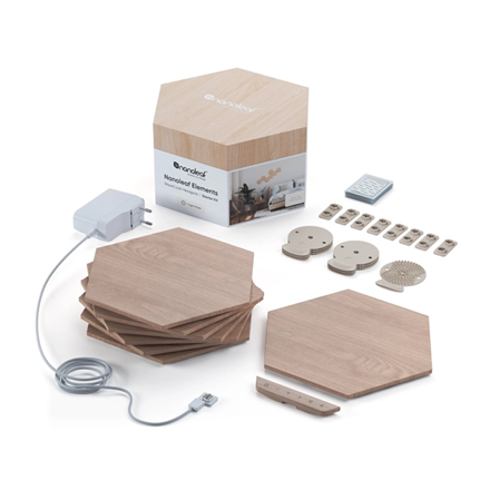 Nanoleaf|Elements Wood Look Hexagons Starter Kit (7 panels)|Cool White + Warm White|NL52-K-7002HB-7PK