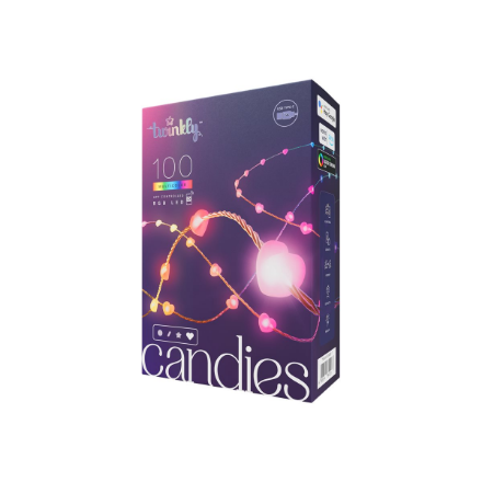 Twinkly Candies 100 Heart-shaped RGB LEDs, Clear Wire, USB-C|TWKH100RGB-T