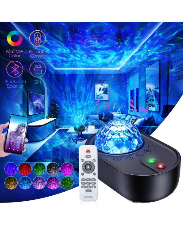 Žvaigždžių projektorius Galaxy Night Light Romantiška projekcija su nuotolinio valdymo "Bluetooth" garsiakalbiu