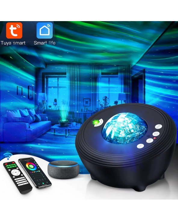 Žvaigždžių žibintai Aurora Galaxy Moon projektorius su nuotolinio valdymo pulteliu Sky Night Lamps Bluetooth muzikos garsiakalbi