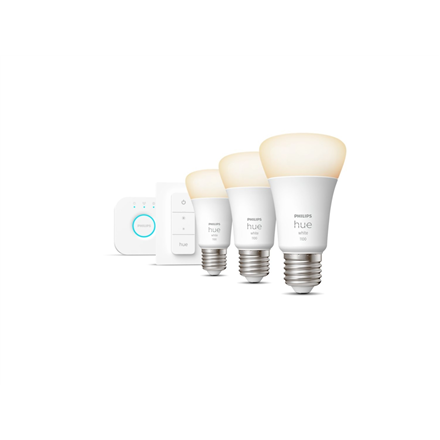 Hue W Starter Kit 9,5W A60 E27, 3pcs, Bridge, Switch | E27 | 9.5 W | Warm White 2700K | Bluetooth and Zigbee|8719514289130