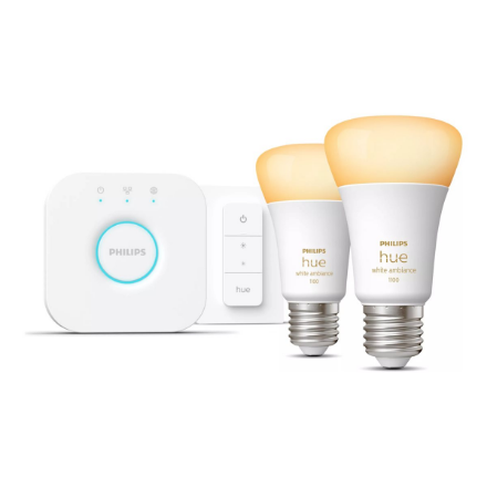 HueWA Starter Kit 2pcs, Bridge, Switch | E27 | 11 W | Warm to cool white light, 2200-6500K | Bluetooth and Zigbee|8719514291812