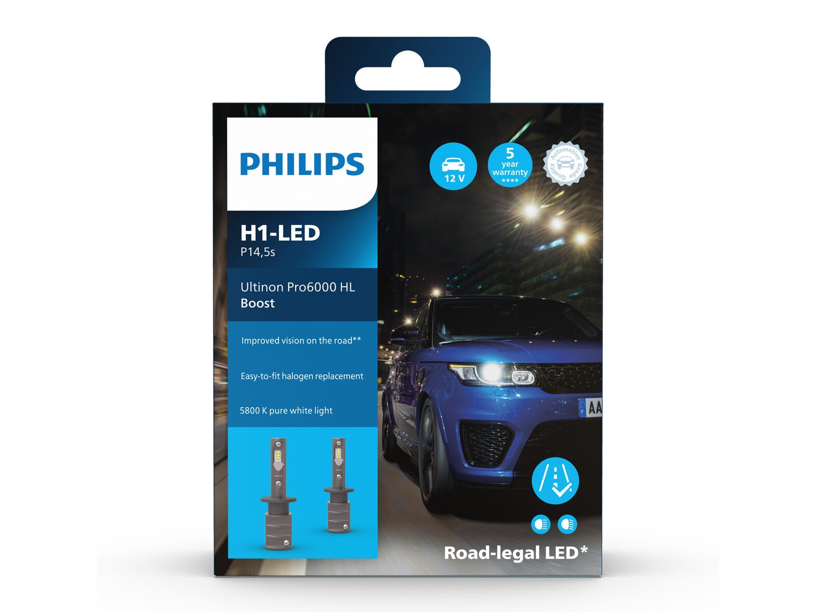 LED lemputės H1 Ultinon Pro6000 Philips  I Legalios keliuose +300% | 11258U60BX2